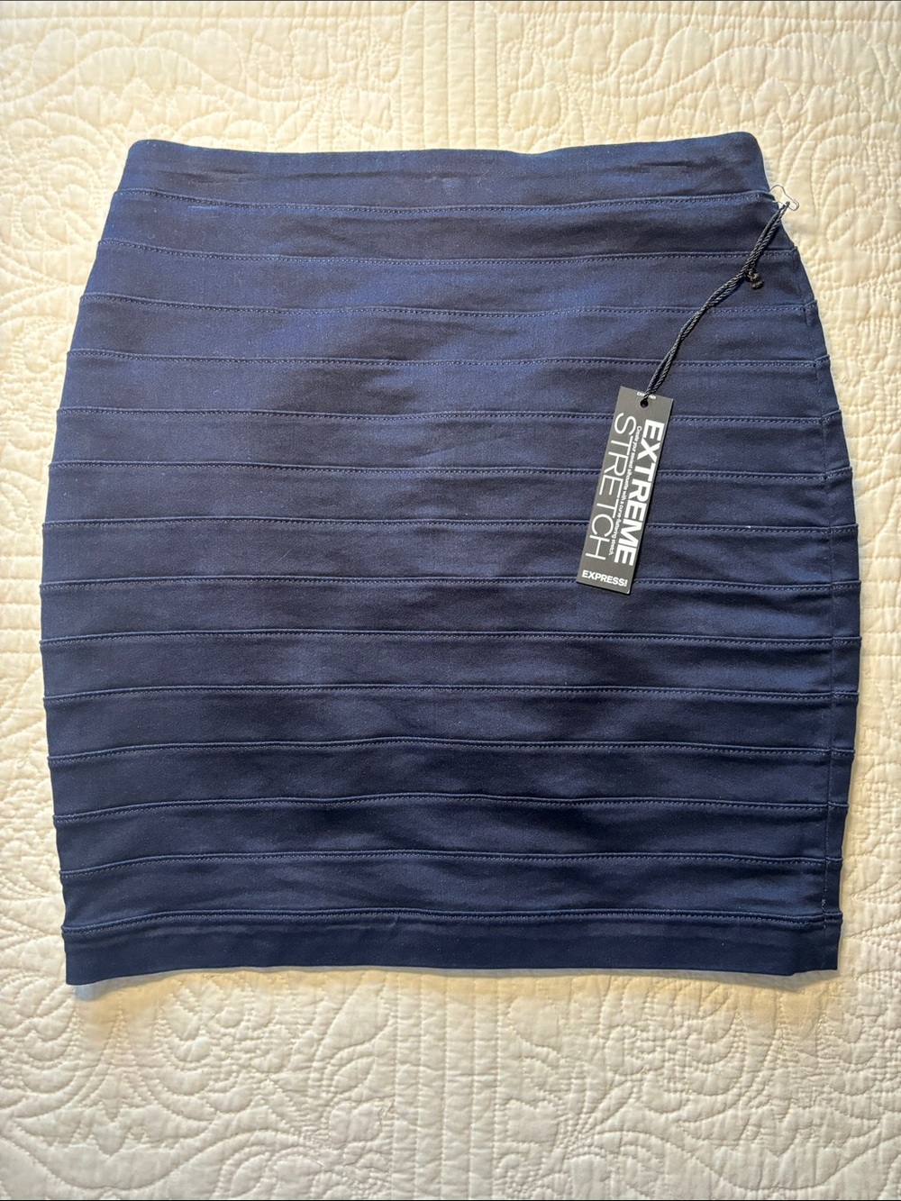 Express Navy Horizontal Bandage Pencil Skirt